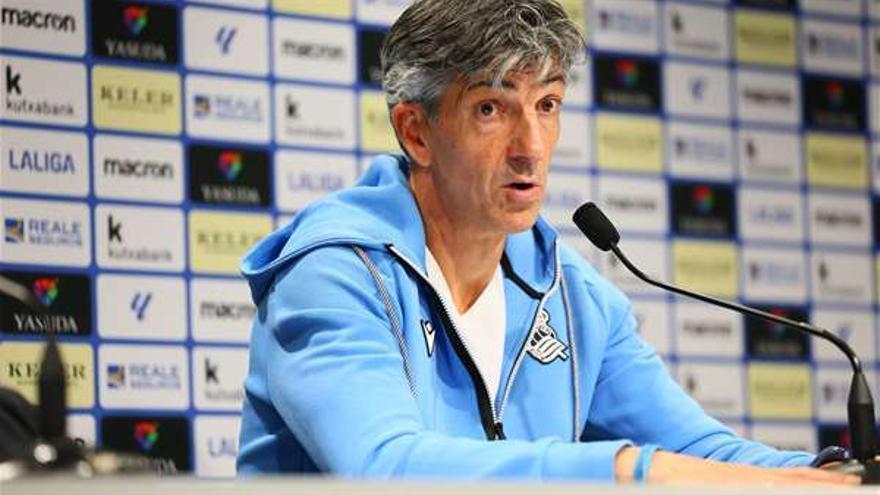 Imanol Alguacil, durante una rueda de prensa. / REAL SOCIEDAD