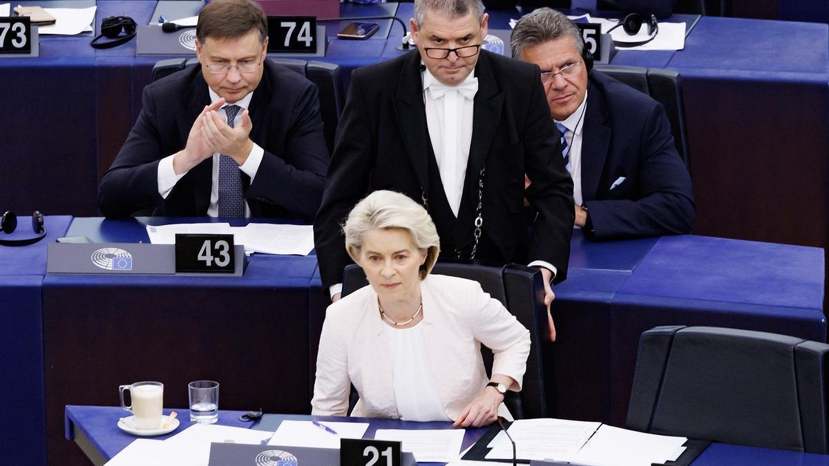 Ursula Von der Leyen durante su discurso por su segundo mandato como Presidenta de la Comisión Europea.