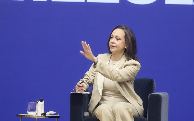 La opositora venezolana María Corina Machado ofrece declaraciones a los medios.