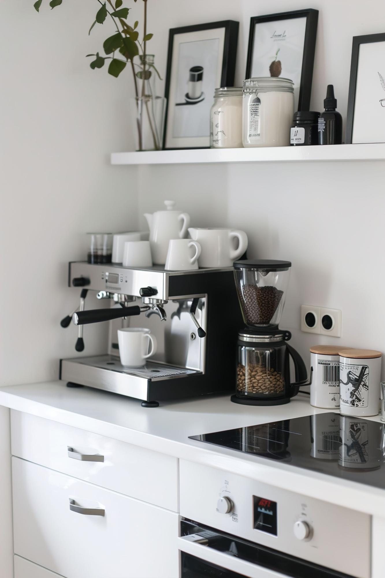 'Cofee corner' en una cocina con láminas en la pared para elevar la decoración y crear un rincón especial.