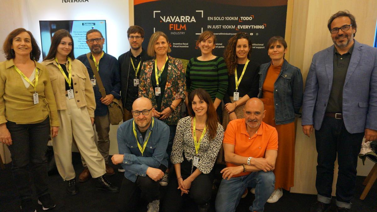 Representantes del sector audiovisual de Navarra, en el stand de la Navarra Film Industry de Málaga.