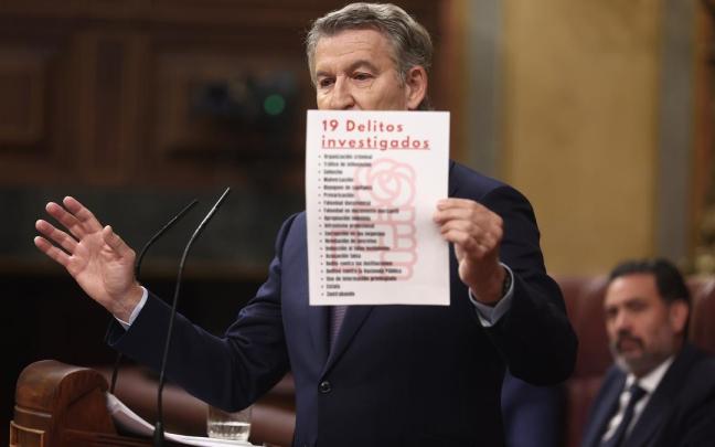 El presidente del PP, Alberto Núñez Feijóo, interviene durante una sesión plenaria en el Congreso de los Diputados.