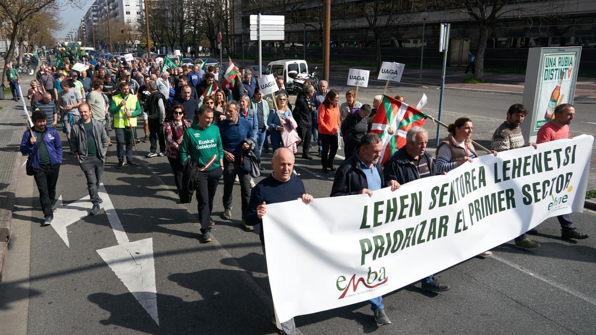 Manifestación de agricultores en Gasteiz, este miércoles.