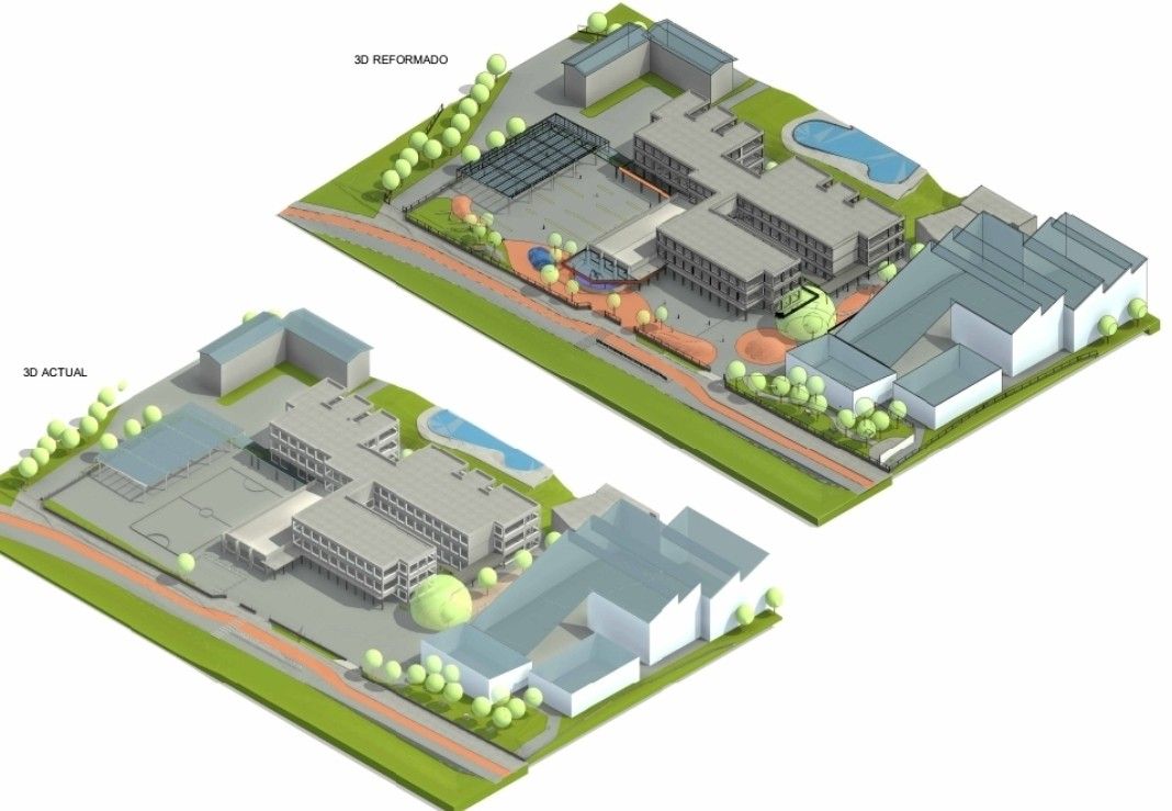 Infografía que muestra el estado actual del patio y lo que va a ser su transformación