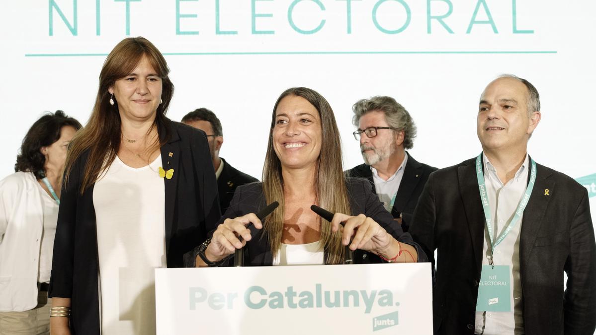 Míriam Nogueras (Junts), durante su valoración de los resultados electorales.