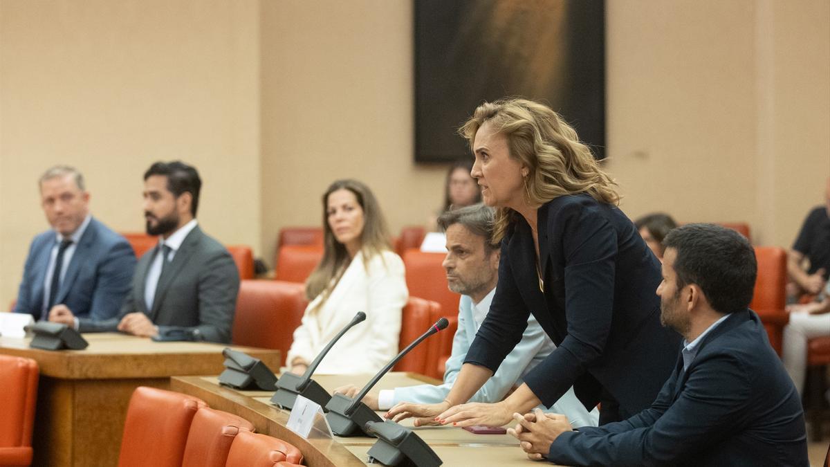 La eurodiputada electa de Sumar, Estrella Galán, interviene durante el acto de acatamiento a la Constitución de los candidatos proclamados electos tras las elecciones al Parlamento Europeo, en el Congreso.