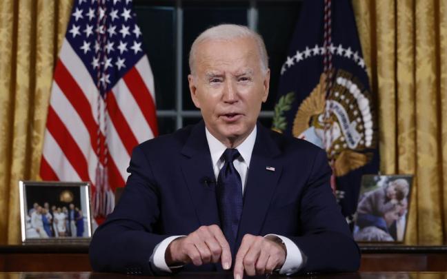 El presidente estadounidense, Joe Biden, durante su discurso a la nació en el Despacho Oval.