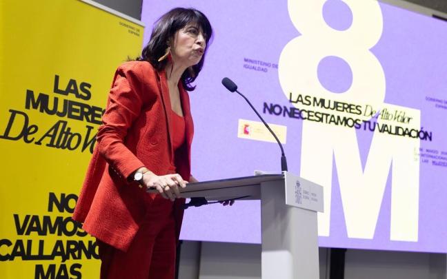La ministra de Igualdad, Ana Redondo, durante la presentación en rueda de prensa de la campaña institucional con motivo del 8M.