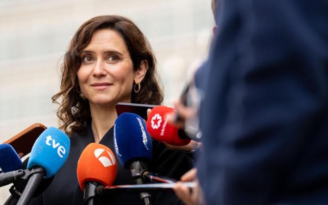 Isabel Díaz Ayuso, durante su comparecencia.