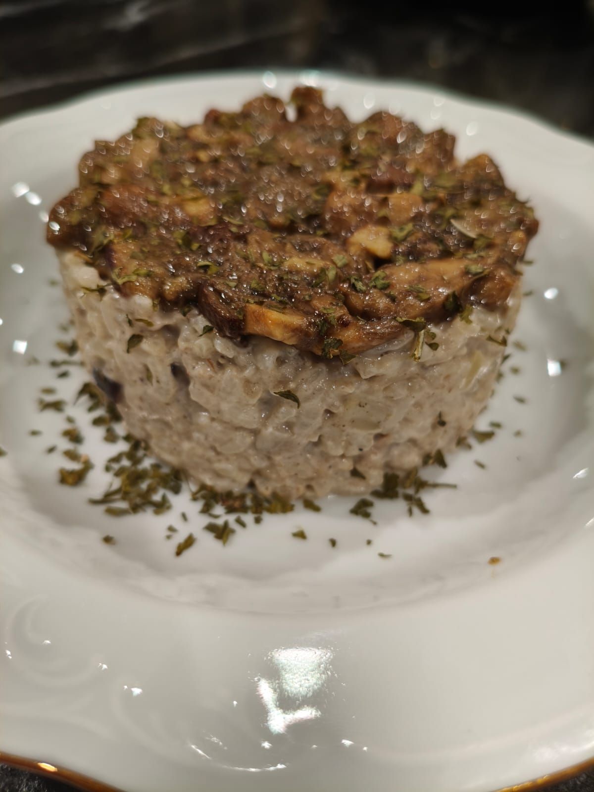 Risotto cremoso de portobello con hongo y seta.