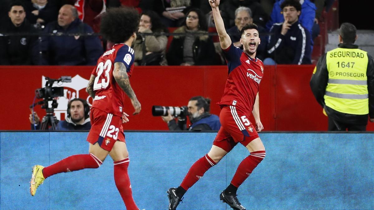 David García celebra su gol en el Sánchez Pizjuán.