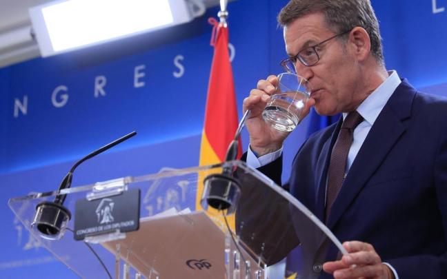 Alberto Núñez Feijóo, compareciendo tras verse el pasado martes con el rey.