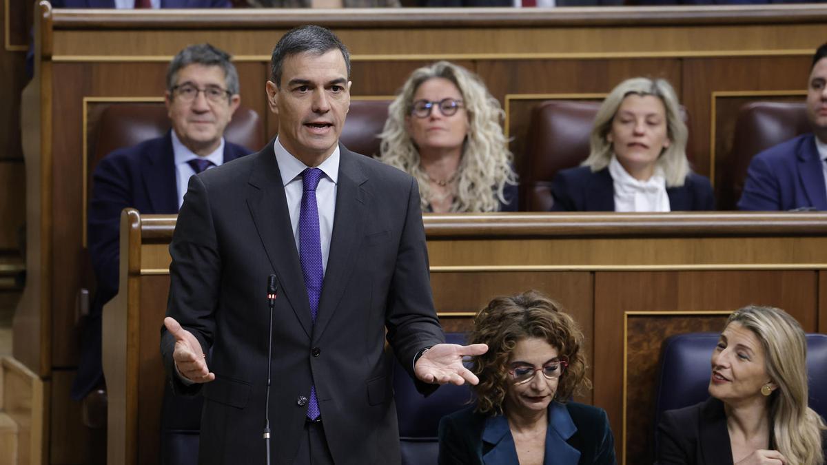 El presidente del Gobierno español, Pedro Sánchez, interviene en la sesión de control al Ejecutivo en el Congreso.