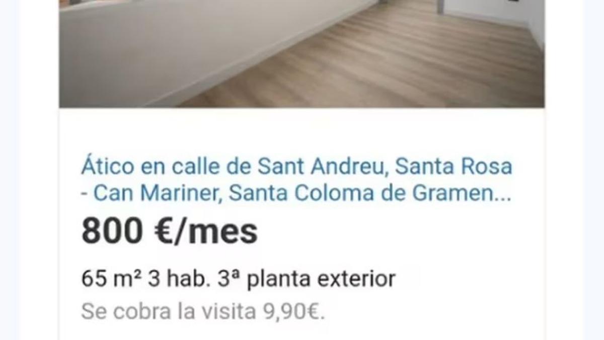 Un anuncio que explicita que hay que pagar por ver un piso.