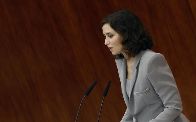 Isabel Díaz Ayuso durante su discurso de investidura. Isabel Díaz Ayuso durante su discurso de investidura.