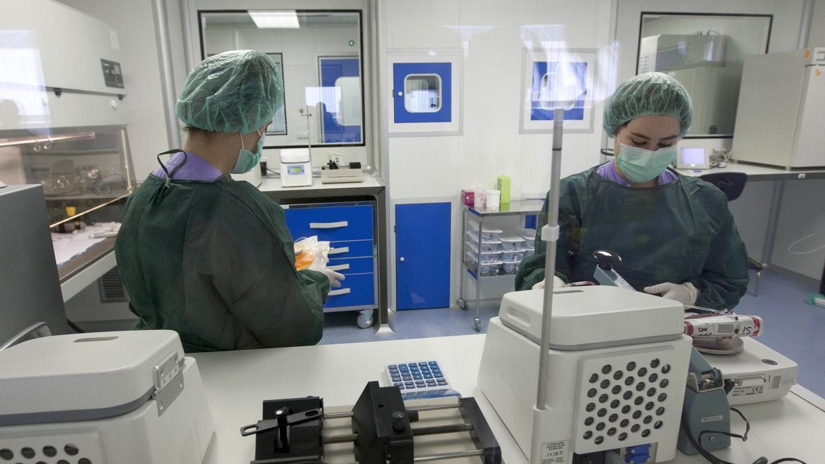 Dos mujeres trabajan en los laboratorios de un hospital de la red pública vasca.