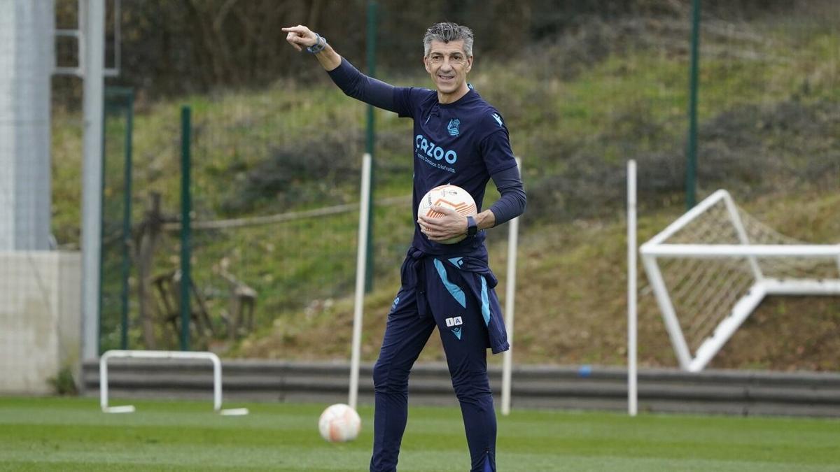 Imanol, durante el entrenamiento de este miércoles en Zubieta