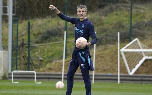 Imanol, durante el entrenamiento de este miércoles en Zubieta