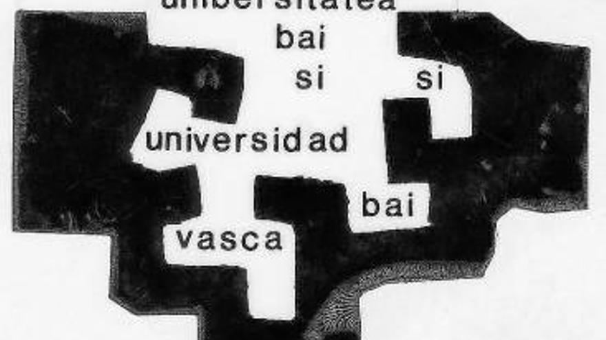 Pegatina a favor de la universidad vasca diseñasa por Eduardo Chillida.