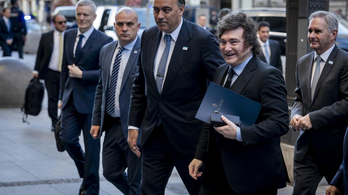 El presidente de la República Argentina, Javier Milei, participa en un desayuno informativo de Fórum Europa en Madrid.