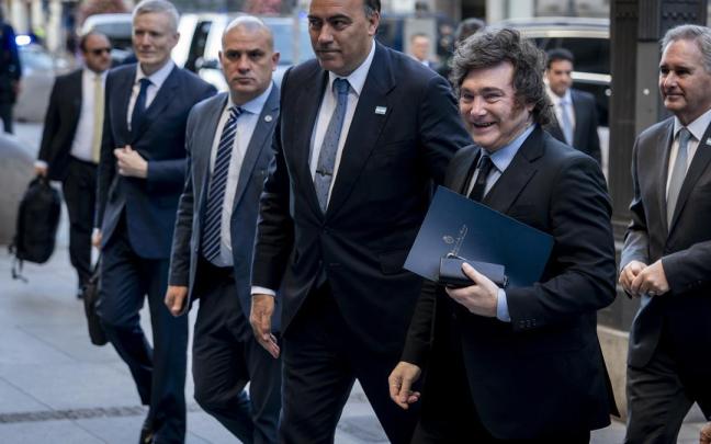 El presidente de la República Argentina, Javier Milei, participa en un desayuno informativo de Fórum Europa en Madrid.