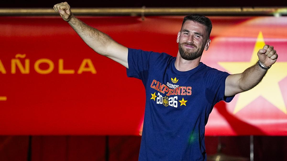 Unai Simón durante la celebración de la selección española