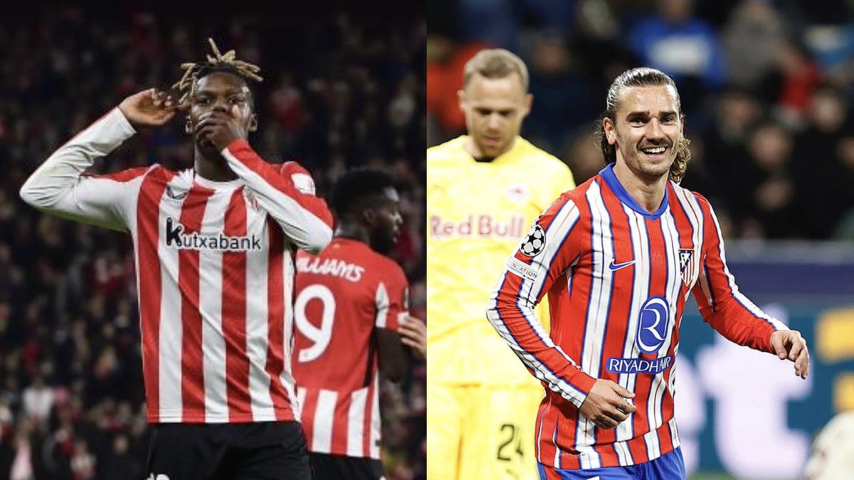 Nico Williams y Antoine Griezmann en imagen celebrando un gol en la presente temporada. Foto: ATHLETIC CLUB / ATLÉTICO DE MADRID