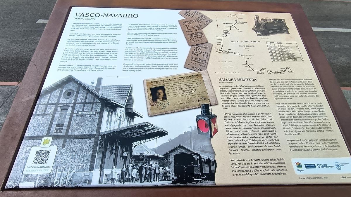 Panel con retazos de la historia del tren.