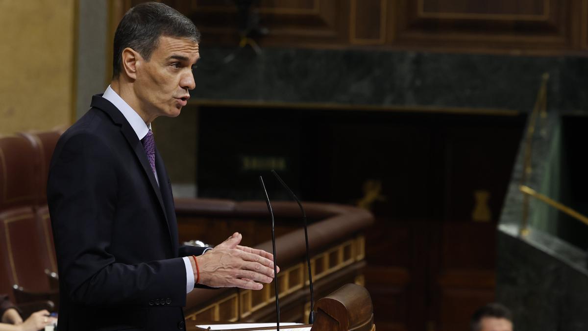 El presidente del Gobierno, Pedro Sánchez interviene en el pleno del Congreso de los Diputados este miércoles.