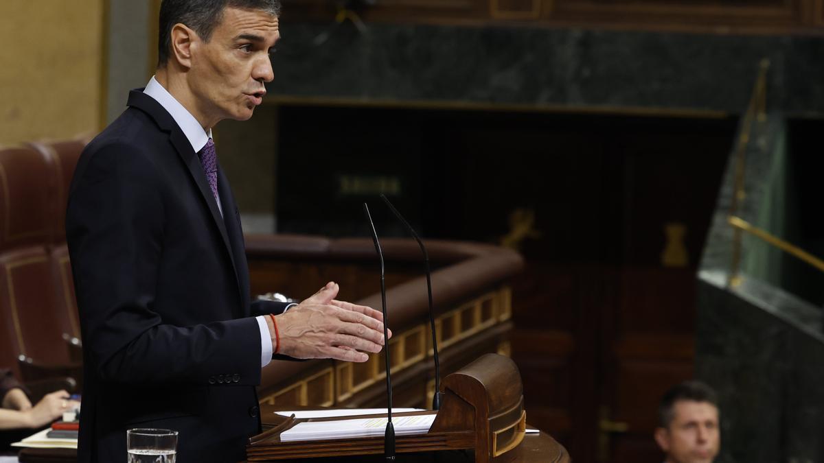 El presidente del Gobierno, Pedro Sánchez interviene en el pleno del Congreso de los Diputados este miércoles.