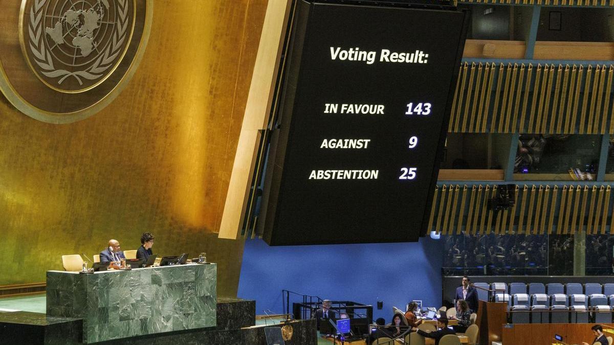 La Asamblea General de la ONU tras la votación.