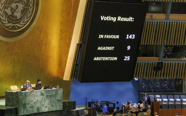 La Asamblea General de la ONU tras la votación.