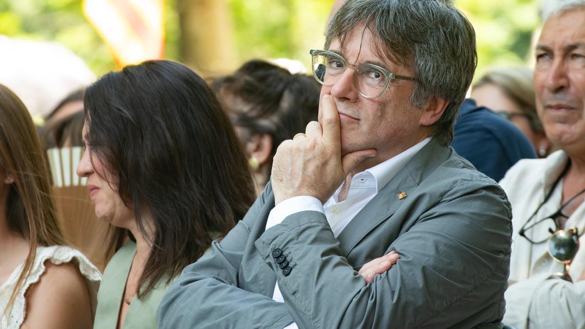 El expresident de la Generalitat y líder moral de Junts, Carles Puigdemont, en un acto político reciente de su partido.