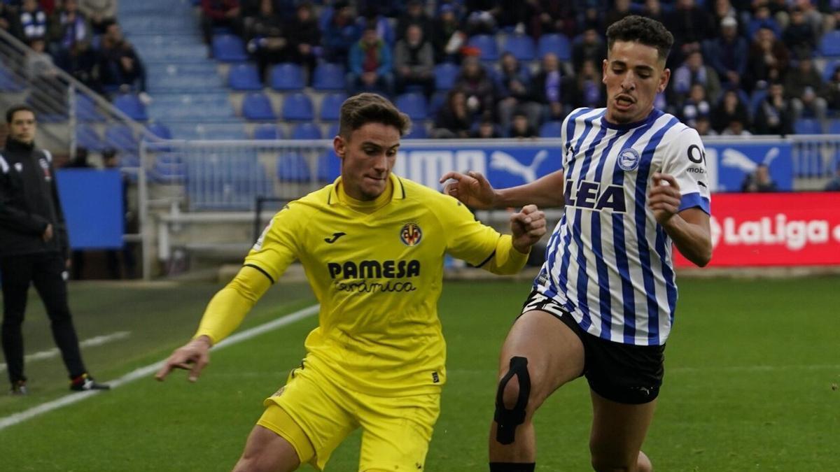 Abdel Abqar, durante el último Alavés-Villarreal B disputado en Mendizorroza.