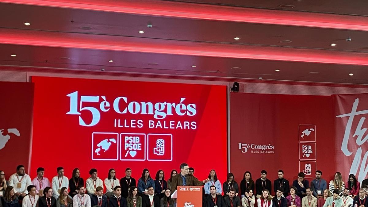 El presidente del Gobierno, Pedro Sánchez, durante su intervención en el XV Congreso del PSIB