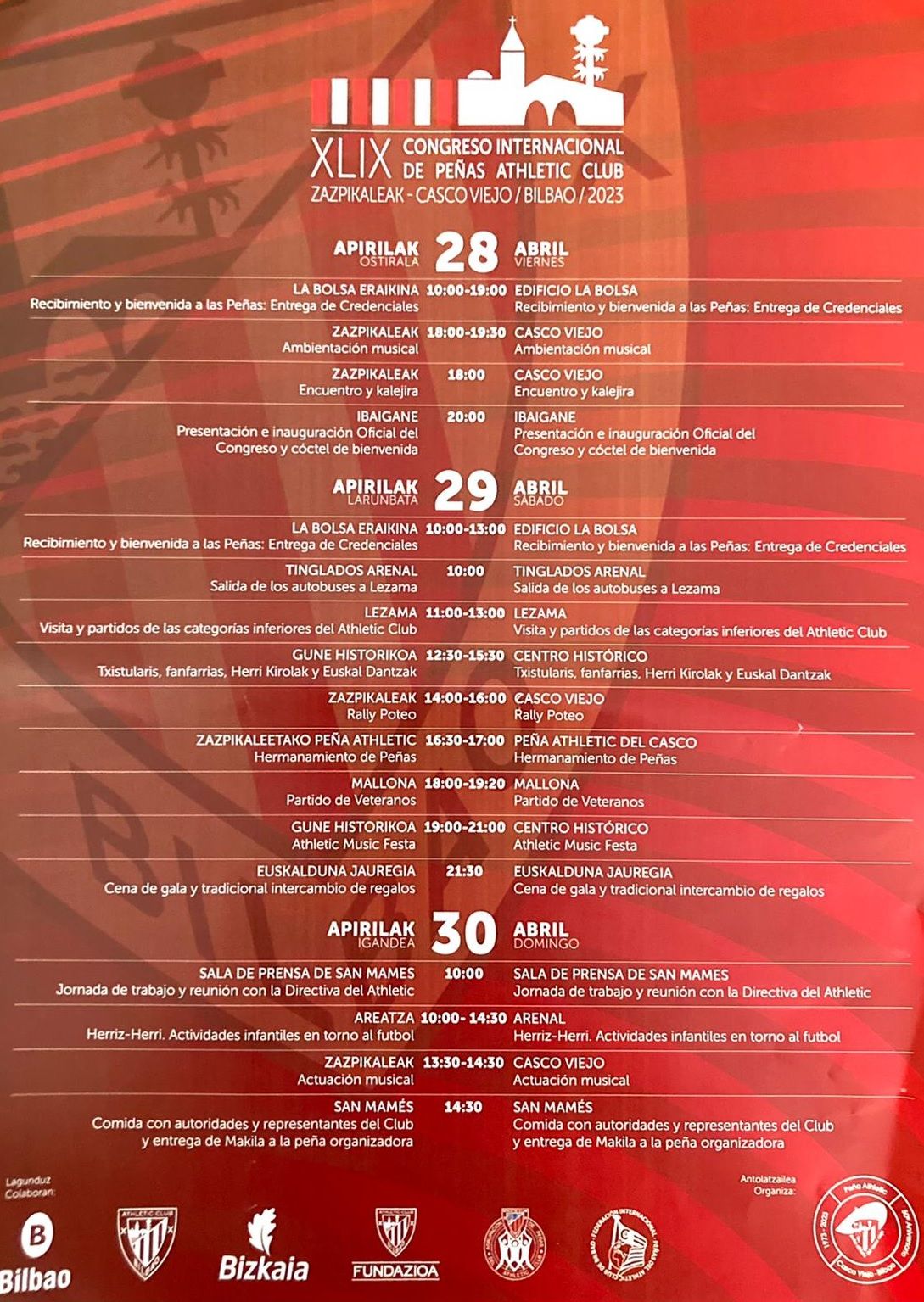 Programa del XLIX Congreso Internacional de Peñas del Athletic