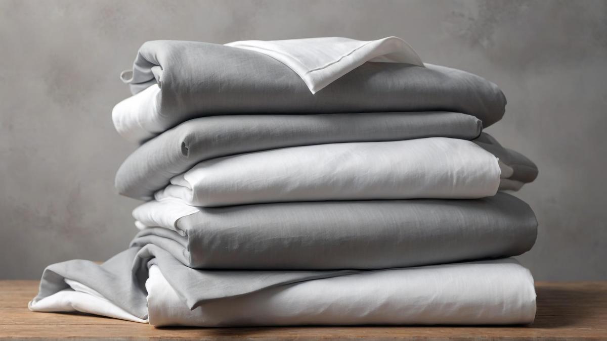 Juegos de sábanas en color gris y blanco.
