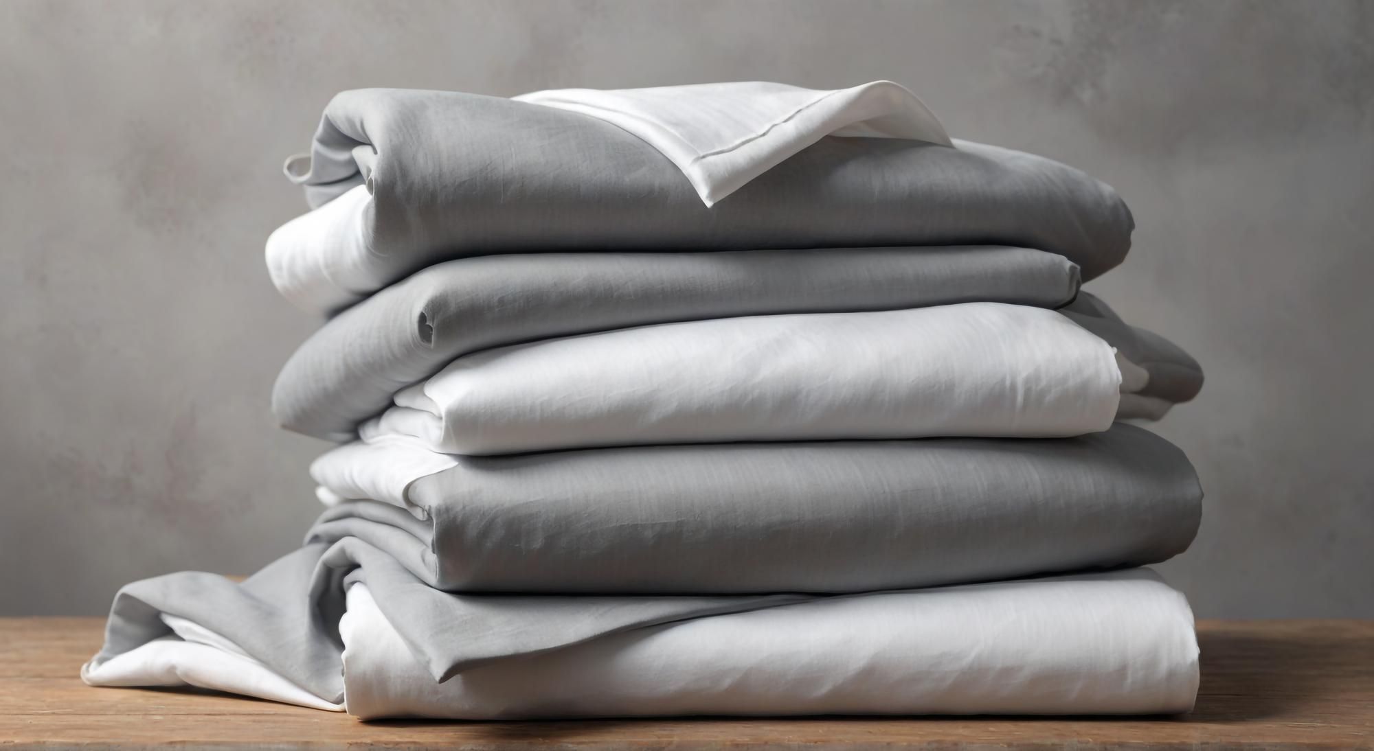 Juegos de sábanas en color gris y blanco.