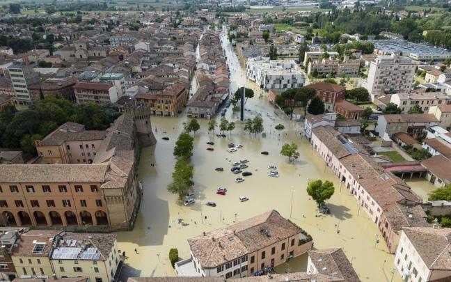 Vista aérea de la ciudad de Rávena donde se han tenido que realizar evacuaciones.