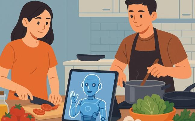 Una IA robótica guía a dos cocineros.