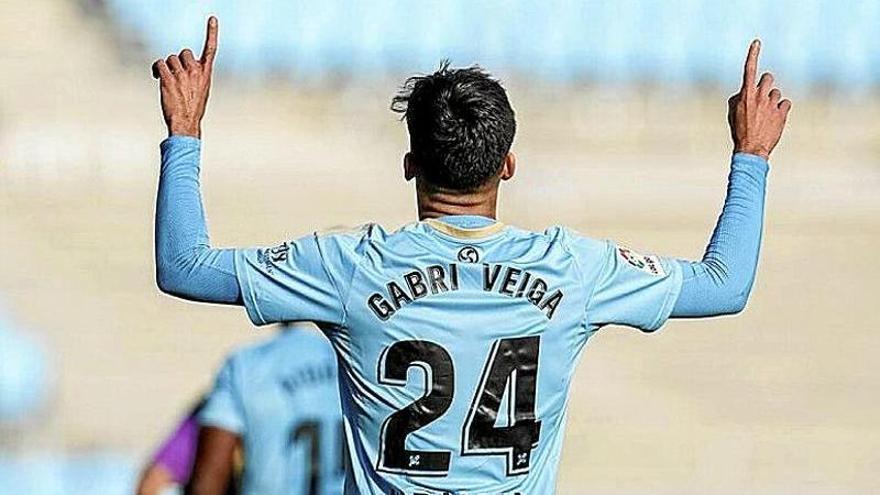 Gabri Veiga celebra un gol en Balaídos.