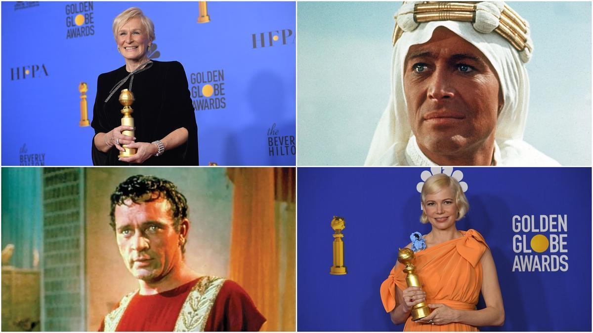 Los intérpretes Glenn Close, Peter O'Toole (en 'Lawrence de Arabia'), Richard Burton (en 'Cleopatra') y Michelle Williams.