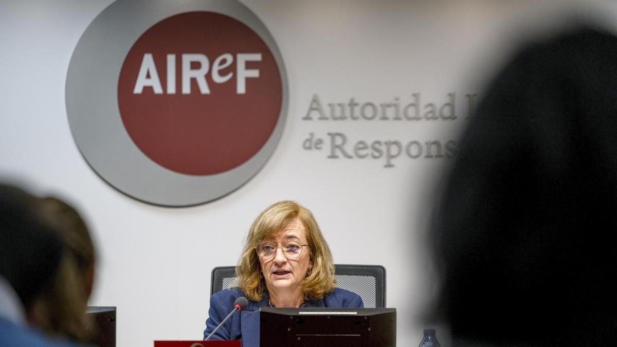 La presidenta de la AIReF, Cristina Herrero, durante la presentación del informe de seguimiento del plan fiscal.