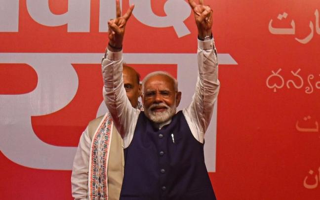 El primer ministro indio, Nerendra Modi, celebra el resultado electoral. / EP El primer ministro indio, Nerendra Modi, celebra el resultado electoral.
