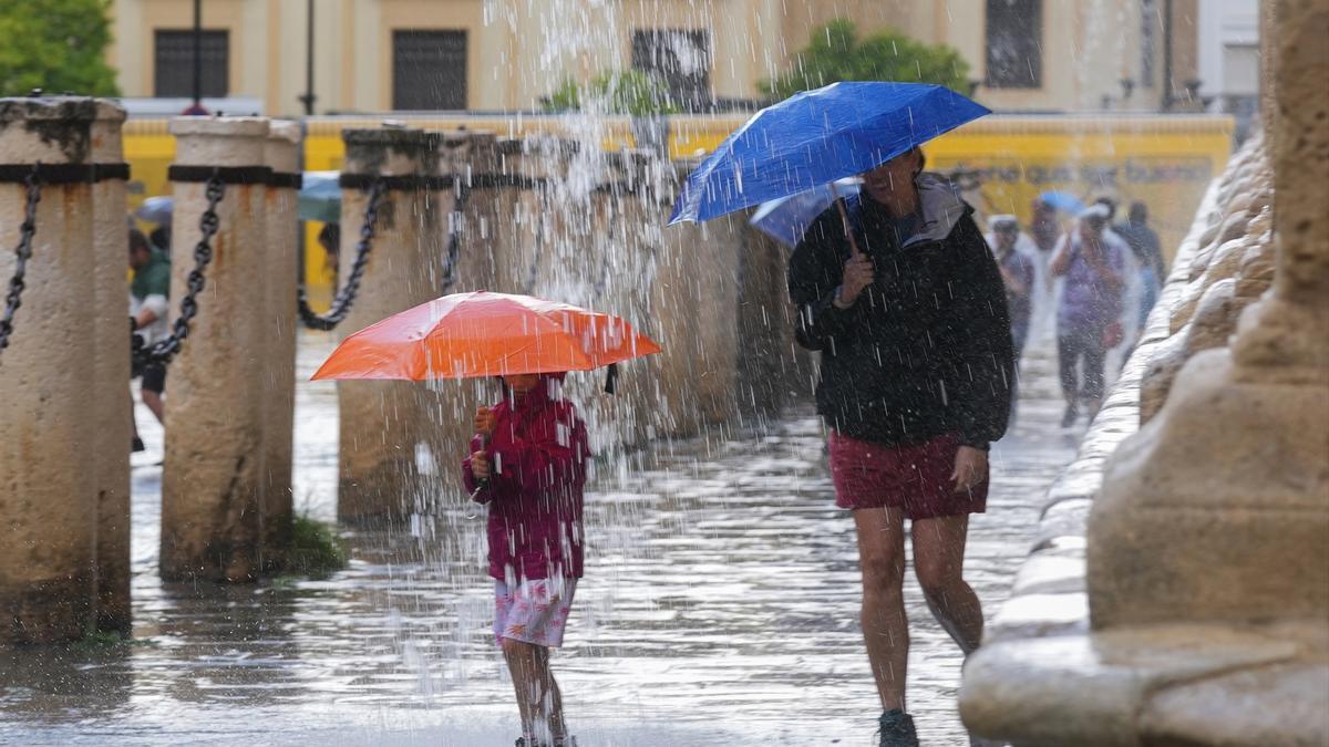 Peatones bajo la lluvia en Sevilla el pasado mes de junio.