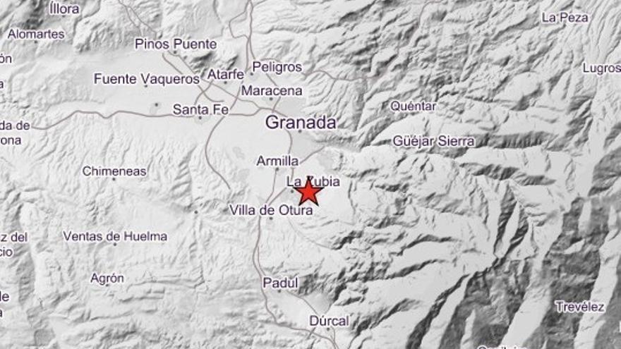 Localización del epicentro del terremoto de magnitud 3,7 registrado cerca de La Zubia, en Granada.