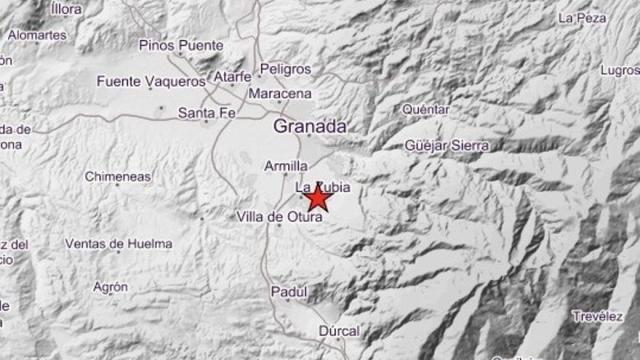 Localización del epicentro del terremoto de magnitud 3,7 registrado cerca de La Zubia, en Granada.