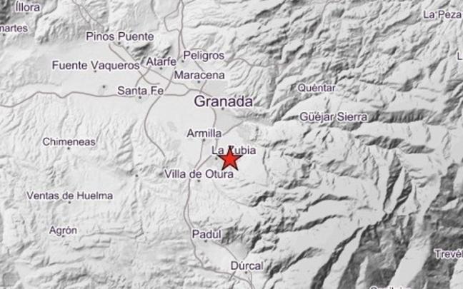 Localización del epicentro del terremoto de magnitud 3,7 registrado cerca de La Zubia, en Granada.