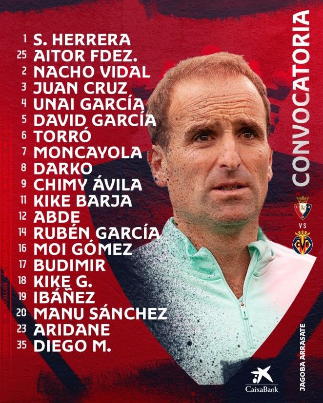 Convocatoria ante el Villarreal.