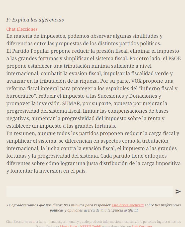 Diferencias en materia fiscal entre los partidos según ChatElecciones.
